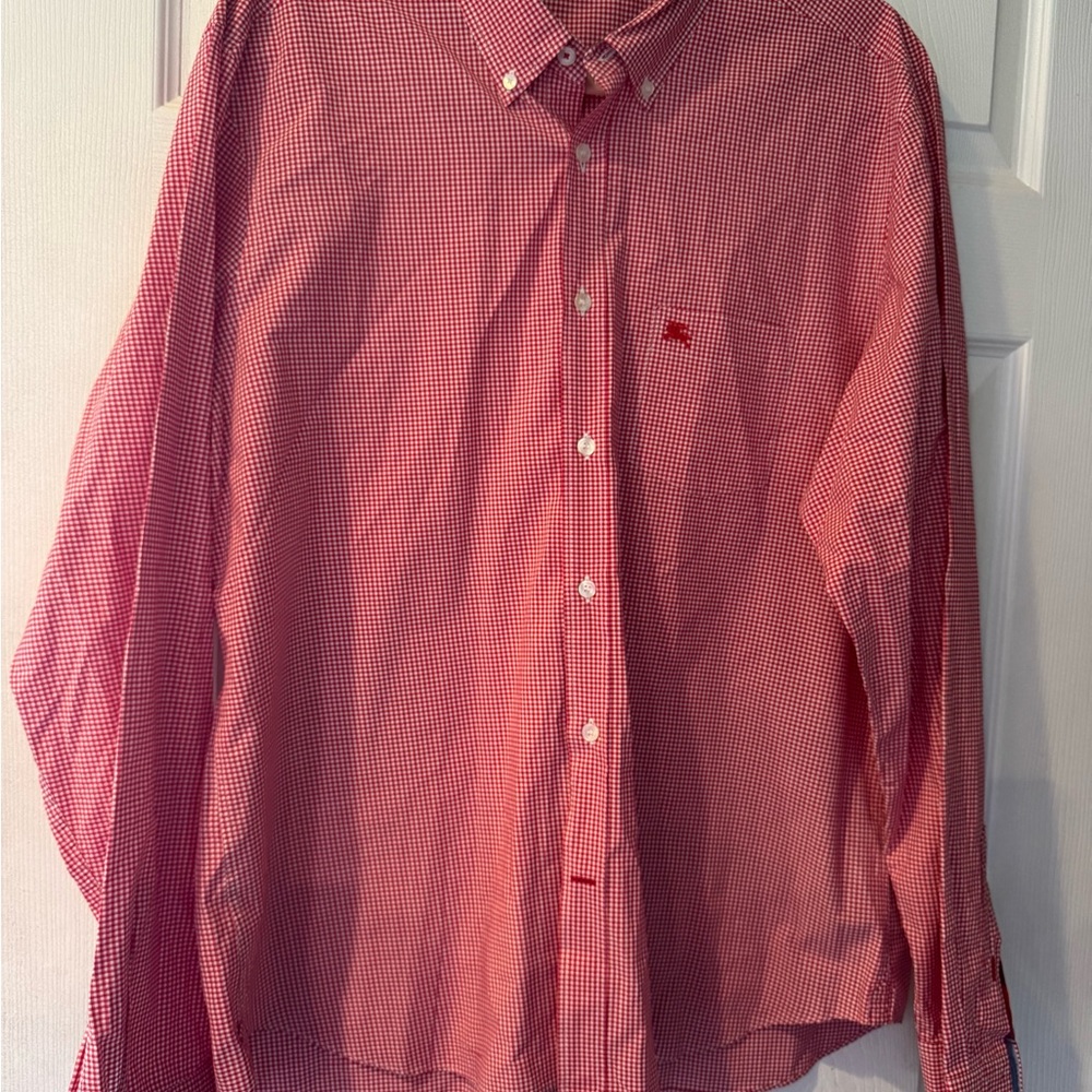 Burberry Red and White Checkered Button Down Shirt